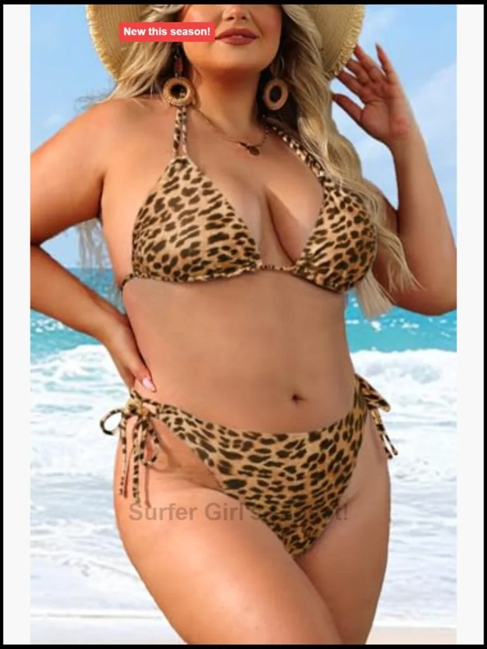 Plus Size Triangle Bikini Set - Adjustable Halter Tops & Side-Tie Bottoms